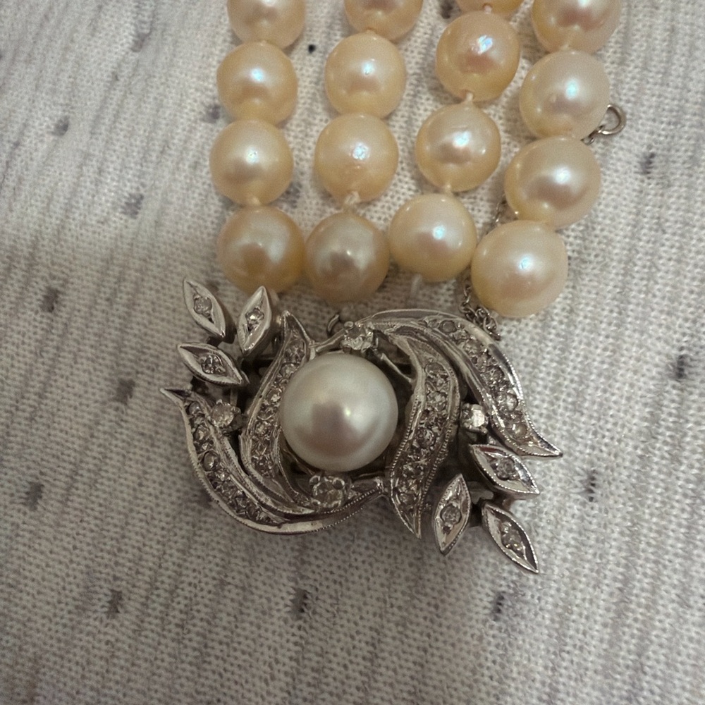 VTG ntrl pearl brclt w diamond platinum clasp IRID PLAT + ring